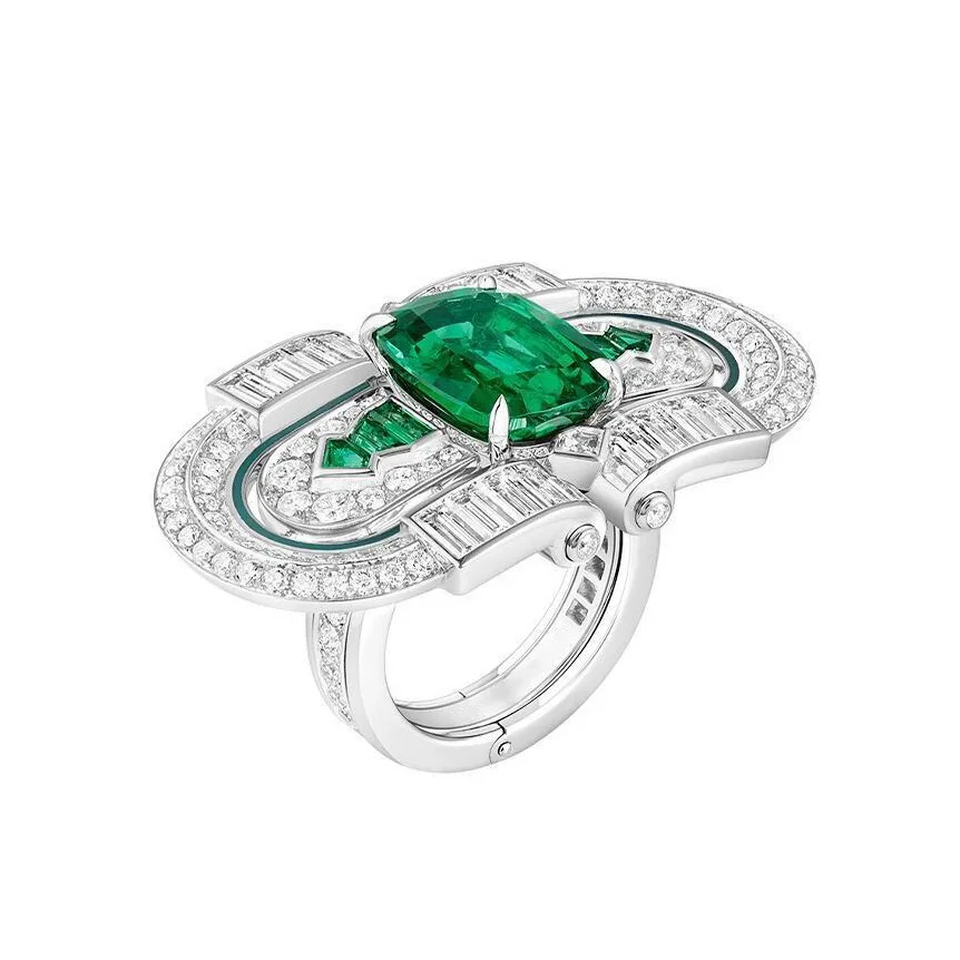 

High carbon drill wood zo Green treasure home ArtdecoT square emerald ring Paris haute couture jewelry