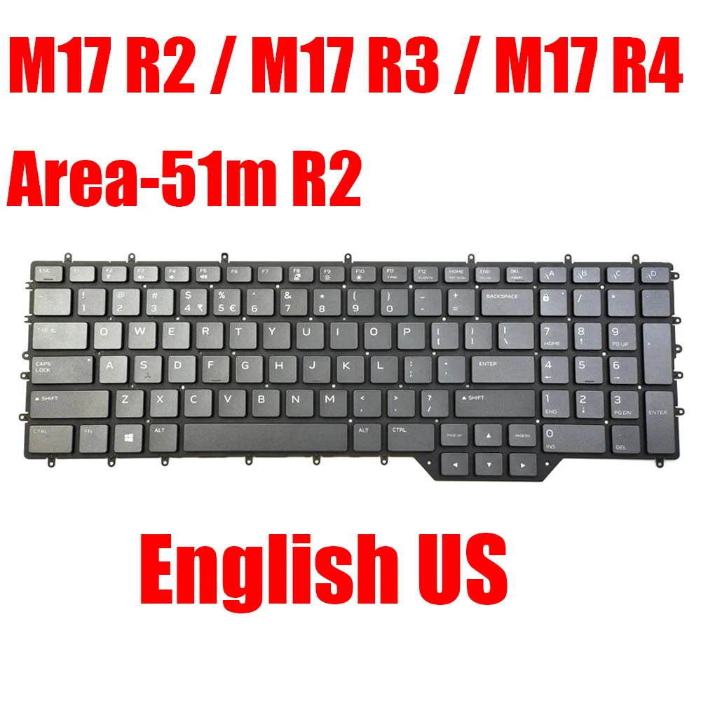 

Английская американская клавиатура для ноутбука Alienware Area-51m R2 M17 R2 / M17 R3 / M17 R4 092YH6 92YH6 V185225BS2 0H8FJC H8FJC с подсветкой