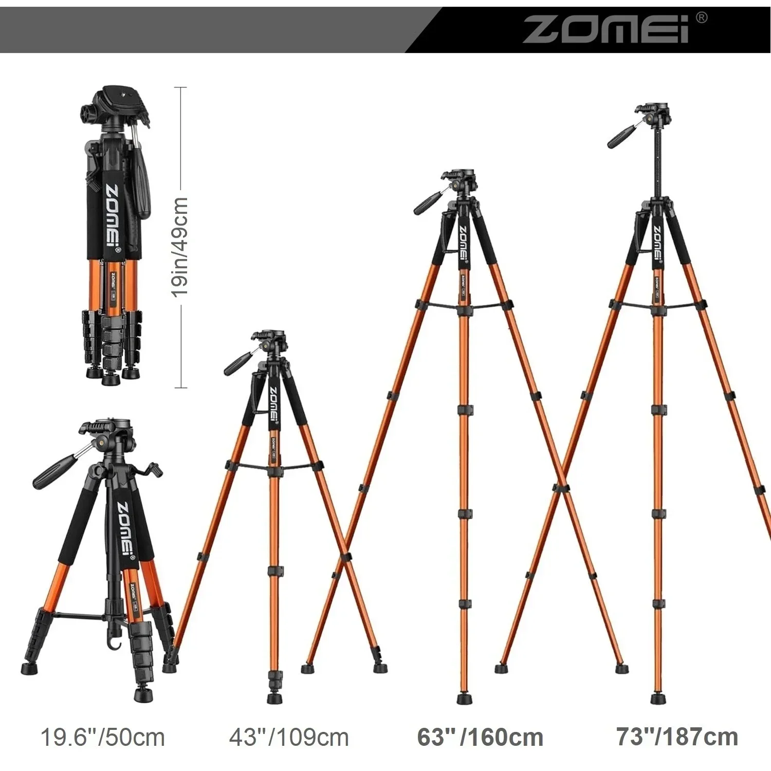 187 ซม./73.6in สูง Zomei อลูมิเนียมแบบพกพาขาตั้งกล้องสําหรับกล้อง DSLR Canon Nikon, 360 องศาพาโนรามาการถ่ายภาพขาตั้งโทรศัพท์