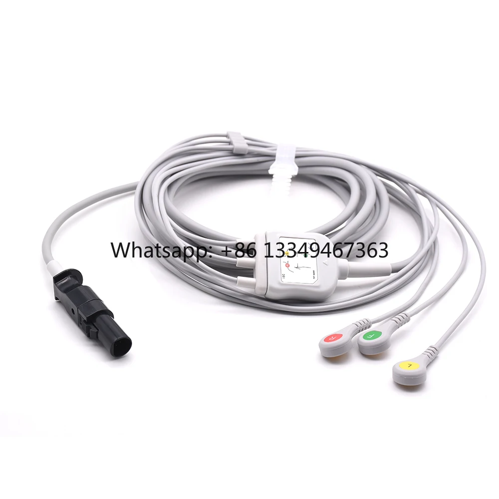 

Manufacturer CAS Compatible Direct-Connect Cable Lead Wire with 3 Leads Snap Connector IEC Standard for Medical Patient Monito