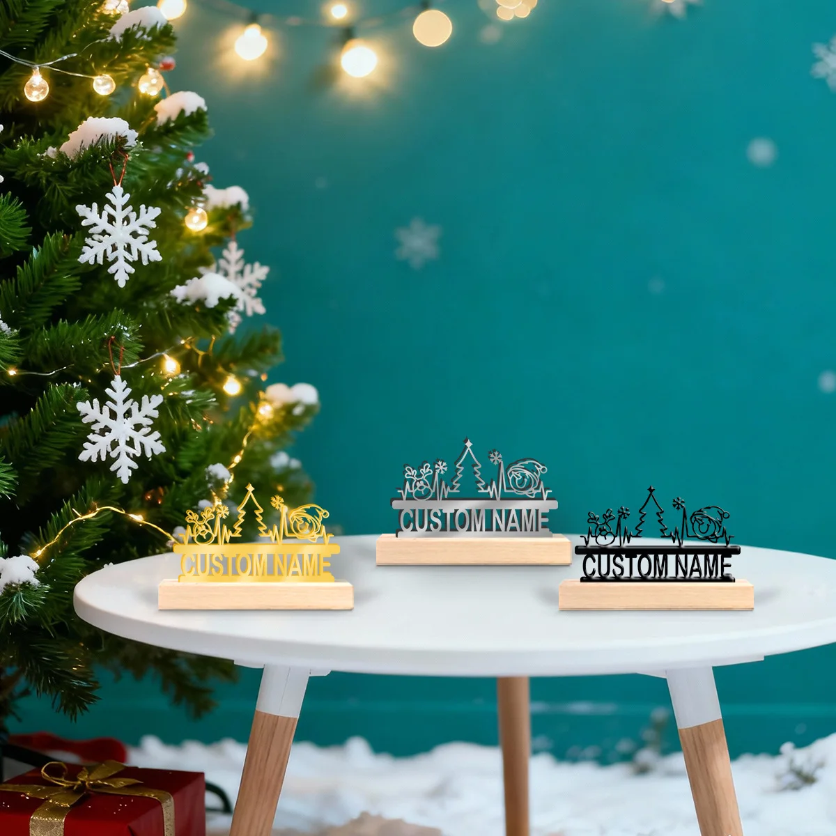 1 pièce d'ornements et décorations de bureau en métal, contenu personnalisable, équipé d'une base en bois, ornements et décorations de festival