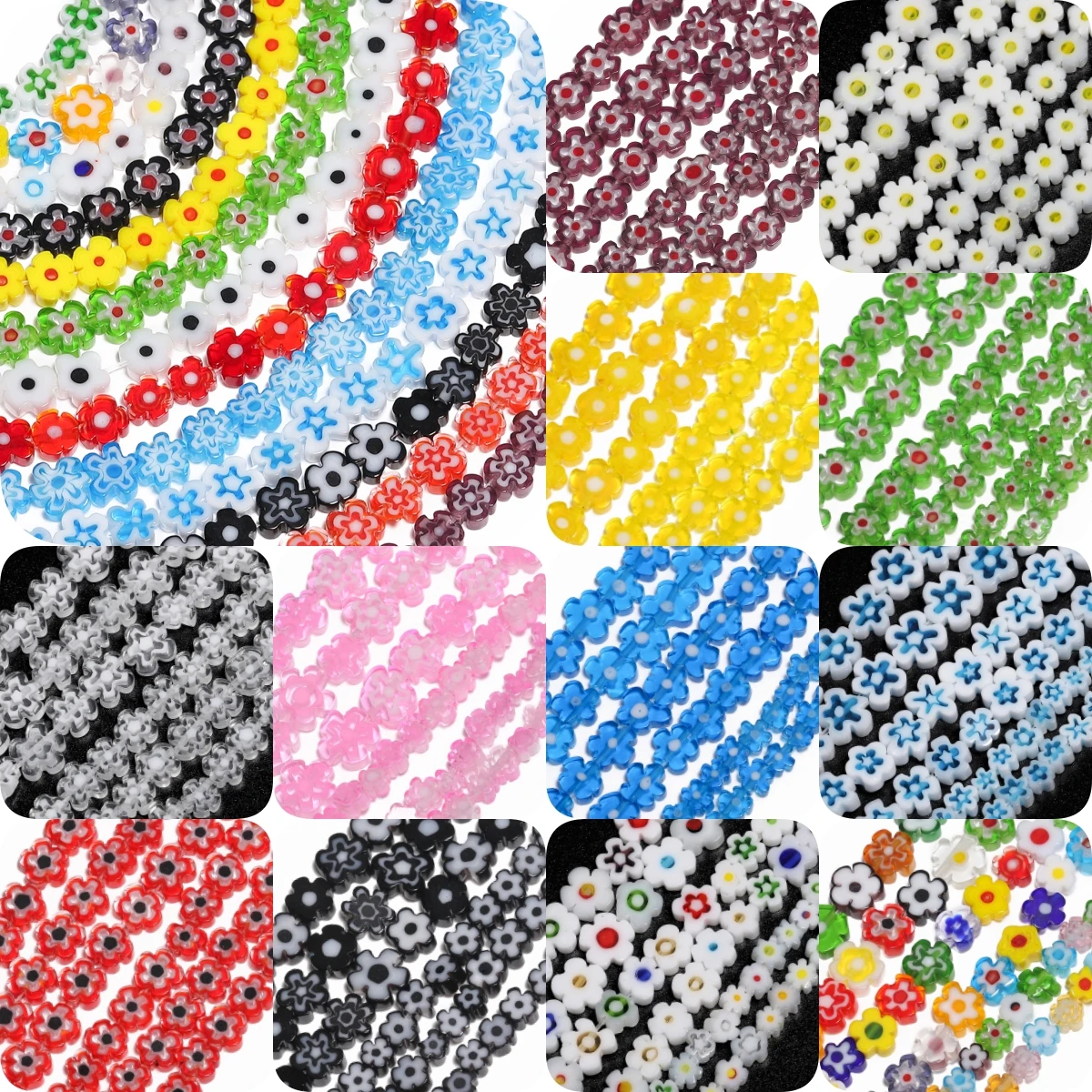 4-8mm Flower Lampwork Glass Flat Beads Multicolor Glazed Beads for Jewelry Making DIY Bracelet Necklace Handmade Accessories