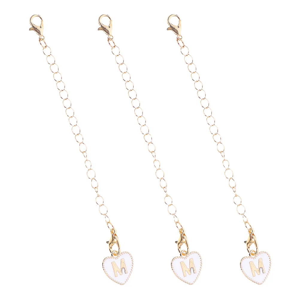 

3pcs White Heart Pendant Letter Charms Decorative Tumbler Chain for Car Keys House Keys Durable Sturdy Lightweight