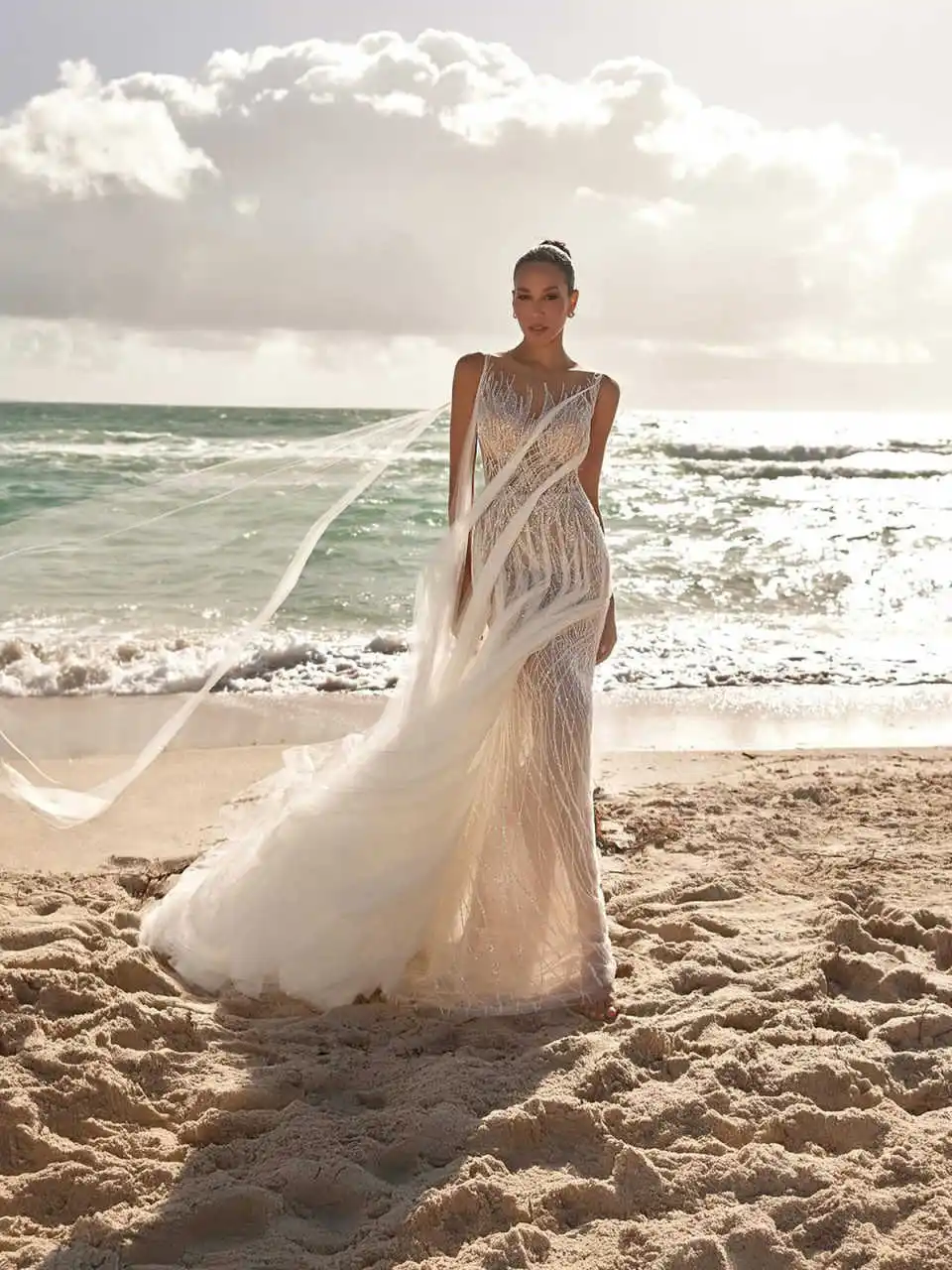 Vestido de novia de sirena con lentejuelas reales elegante ilusión sin mangas vestido de novia de encaje hasta el suelo vestidos de novia personalizados