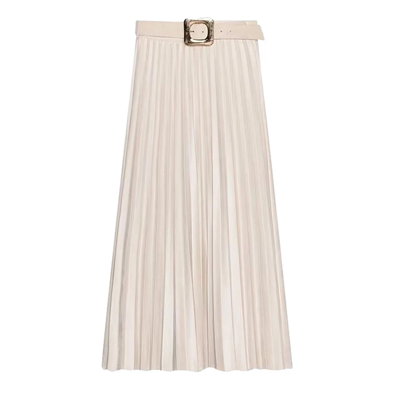 YENKYE Autumn Winter With Belt Faux Suede Long Skirt Women High Waist Pleated Elegant Skirts High Quality
