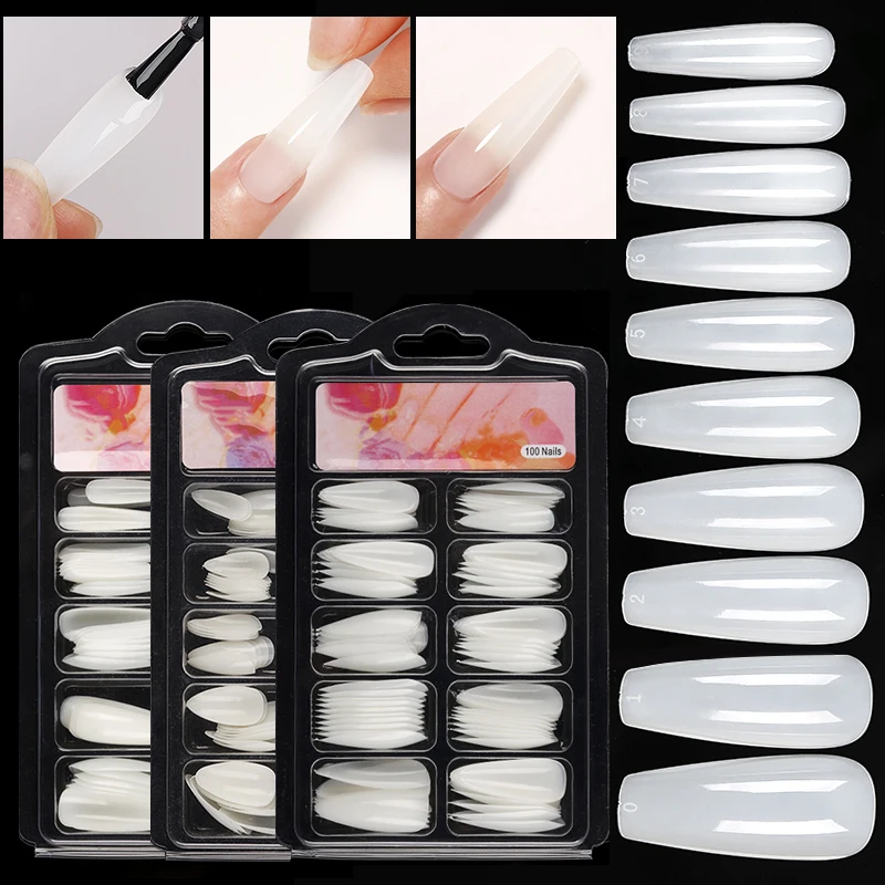 100 Stks/doos Quick Extension Volledige Dekking Nep Nagels Clear White Water Drop Doodskist Valse Nagels Tips Vinger Extension Nail Art mold