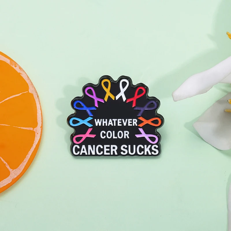 Whatever Color Cancer Sucks Enamel Pins Colorful Fight Cancer Ribbons Brooches Backpack Lapel Badge Gift for Medical Institution