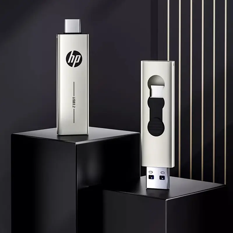 HP-Clé usb 128 de type c, support à mémoire de 64gb 256gb 3.2 gb, lecteur flash créatif rotatif, deux en un, pour ordinateur, téléphone portable, tourisme