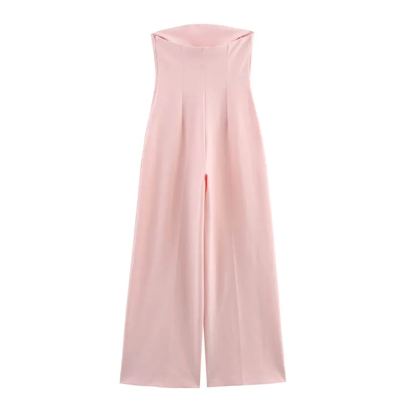 Pantaloni lunghi monopezzo con colletto dritto lungo da donna estivi, top a tubo, pantaloni lunghi generali, design a vita media