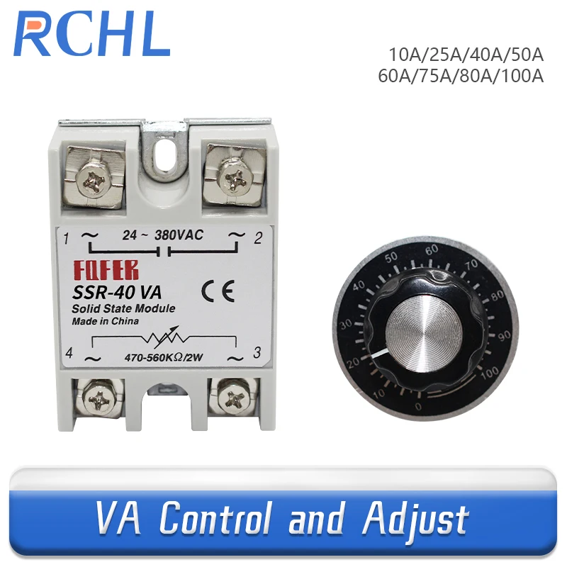 

RCHL SSR Solid State Relay Voltage Regulator with Potentiometer AC24-380V Output Potentiometer for PID Temperature Controller