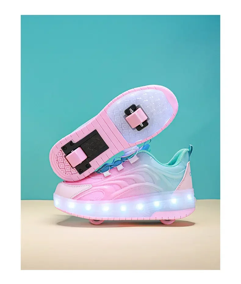 Sneakers Led Light Shoes Children's Kids Boys Girls USB Charging Glowing Sport Wheels Outdoor Parkour Roller Skate Shoes