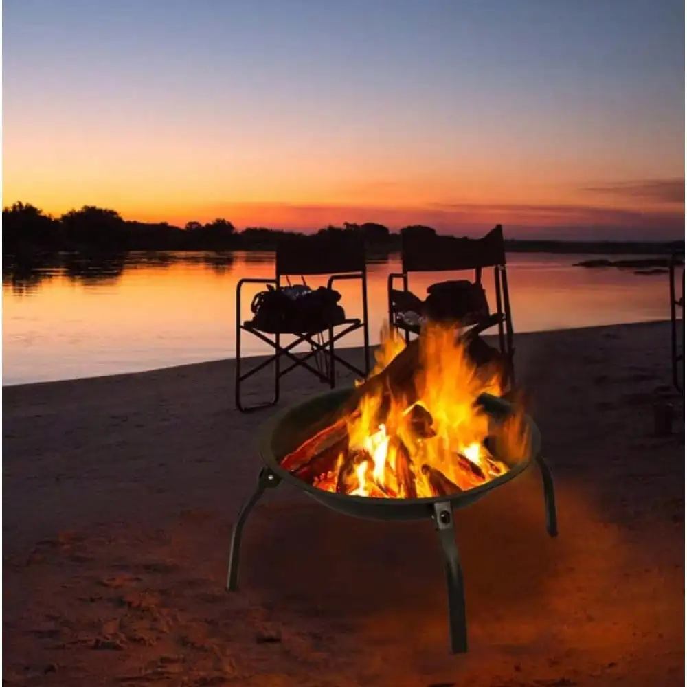 

22 дюйма Ш х 18,1 дюйма. H Складная круглая металлическая яма для горения огня черного цвета, место для приготовления пищи на заднем дворе, патио и вечеринок, черный