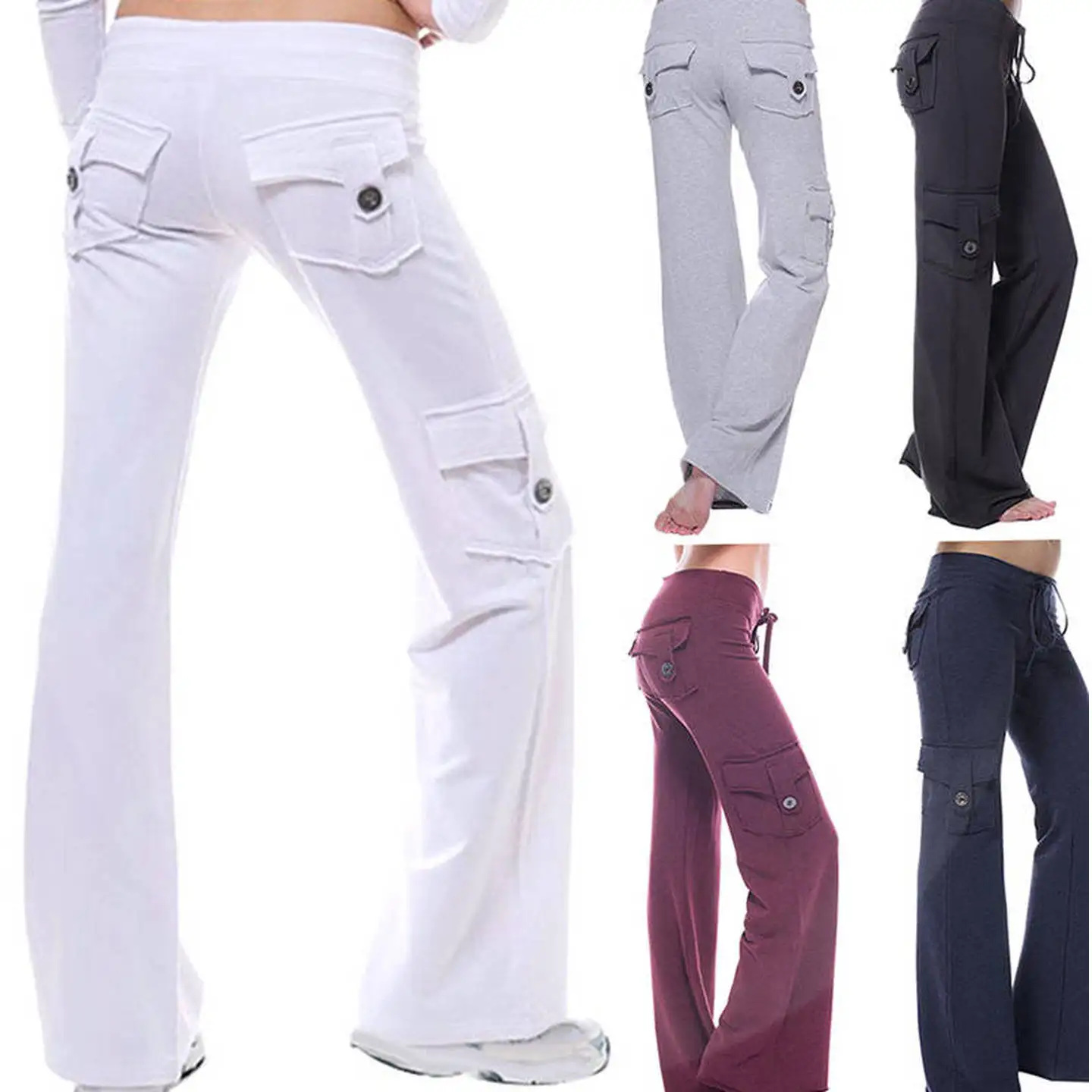 

Slim Fit Sport Pants Button Stretch Trousers Comfortable Casual Pants for Women High Waist Wide Leg Autumn Faion