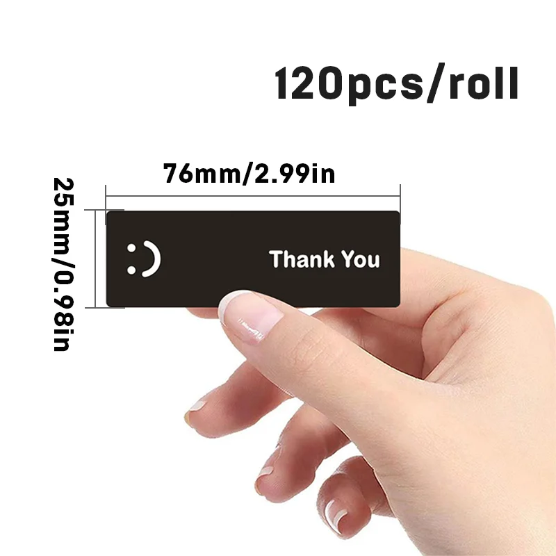 120Pcs/roll Smiling Face Black and White Thank You Rectangular Seal Sticker Gift Sticker for Homemade Packaging Decoration Label