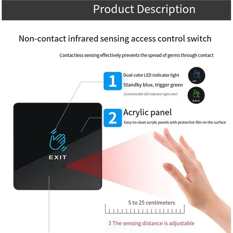 -[A51I Digital]LED Indicator Infrared Induction No Touch Exit Button Release Switch Opener NO COM NC For Door Access Control Sys