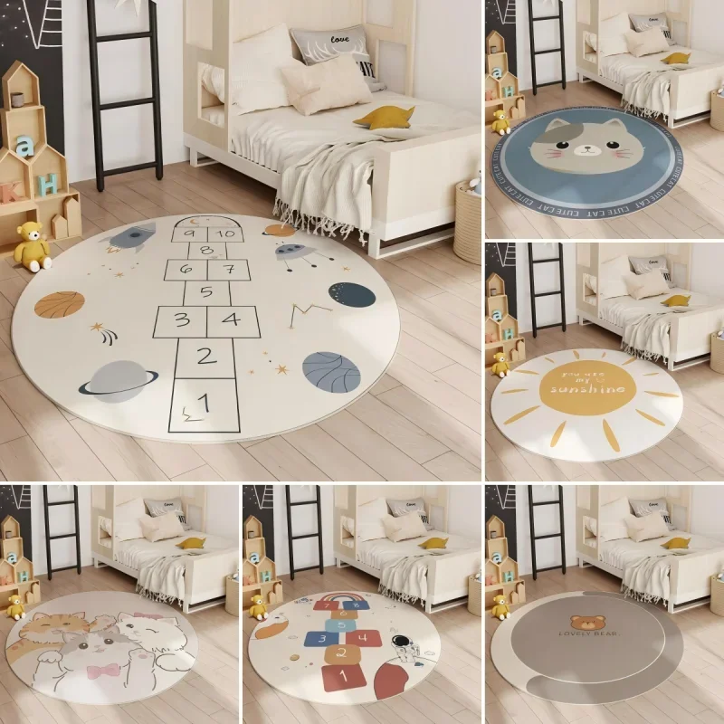 VIKAMA Hopscotch Children's Round Carpet Thickened Living Room Cushions Anti-slip Cartoon Children Climbing Mat Batch Decor Rug