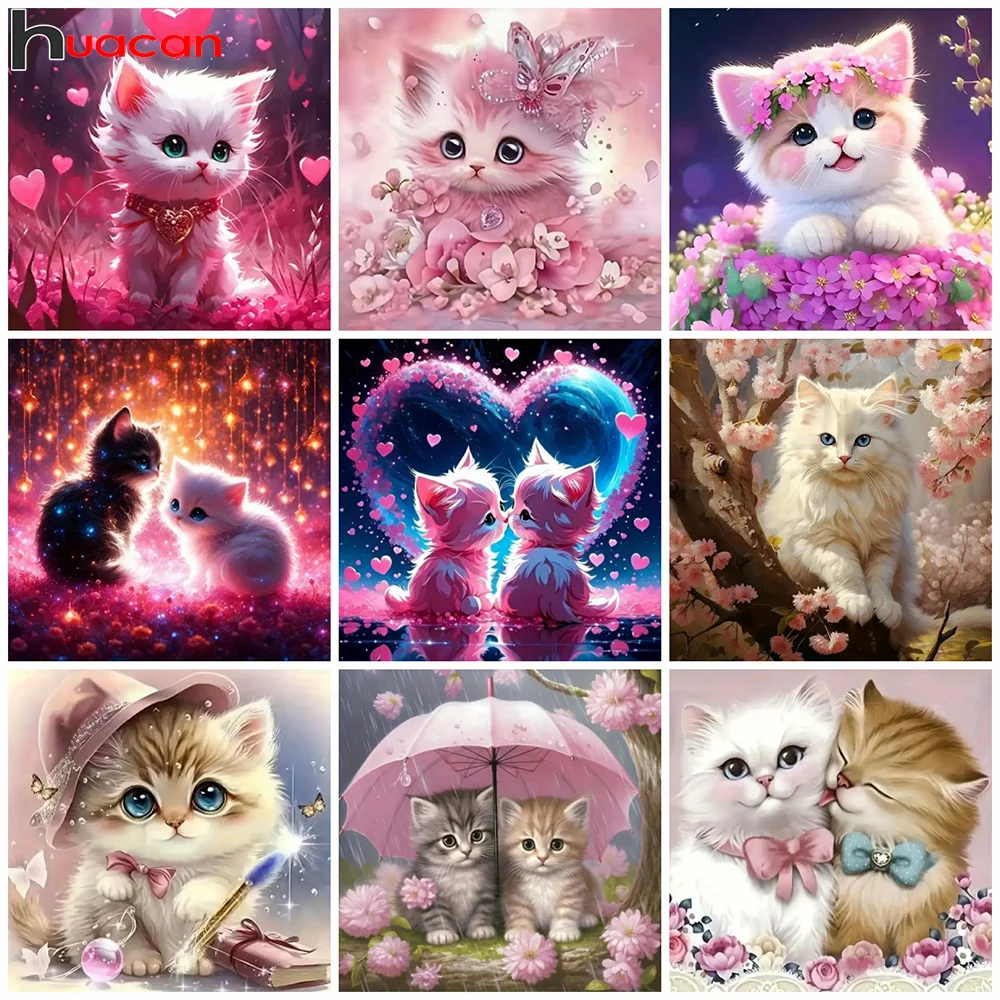 

Huacan New Arrivals Diamond Mosaic Animal Cat Full Round Square Drill Painting Flower Art Home Decoration Craft Kit