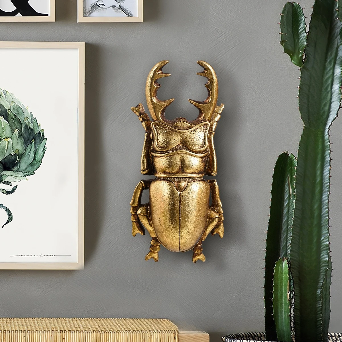 Golden Beetle Sculpture Simulated Insect Handicrafts Golden Beetle Antler Beetle Resin Handicrafts Background Wall Decoration