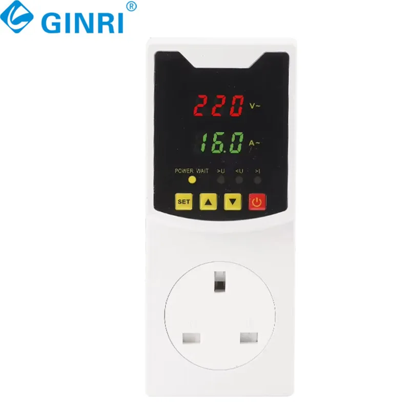 3個入り デジタル調整式 16A 自動電圧保護ソケット 単相AC 220V EU/UK/USプラグ付き