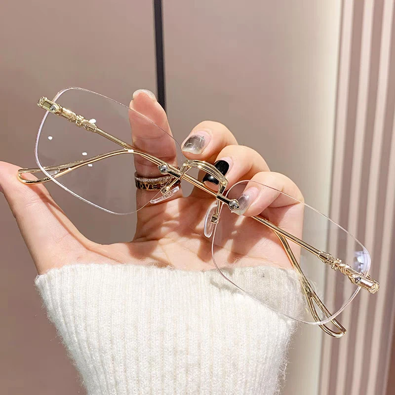 Harajuku Rimless Glasses Women Transparent Rectangle Shades Eyewear Blocking Glasses Frameless Anti-blue Optical Eyeglass