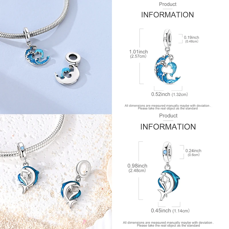 925 Sterling Silber Ozean-Meerestier-Charm-Perlen Wal Delfin Seepferdchen Oktopus Krabbe Mantarochen für DIY Armband Halskette Geschenk – Detail 5