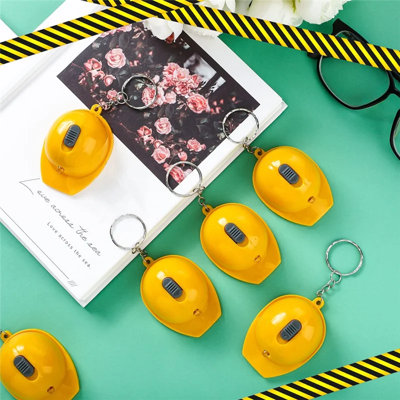 

B-Est 12Pcs Construction Partys Mini Flashlight Keychain Miniature Construction Helmet Flashlight Small Safety Hat Keychain