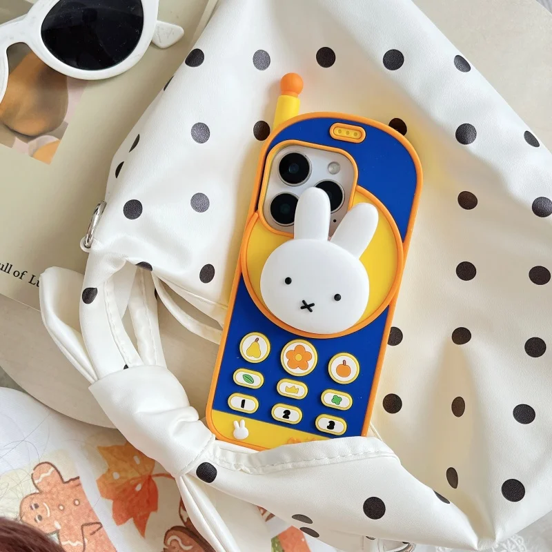 

Cute Retro rotate Miffy Holder Mobile Phone Anti-Fall Case For iPhone 13 14 15 16 17 Pro Max cartoon Y2k Miffy Pendant cover﻿﻿﻿﻿