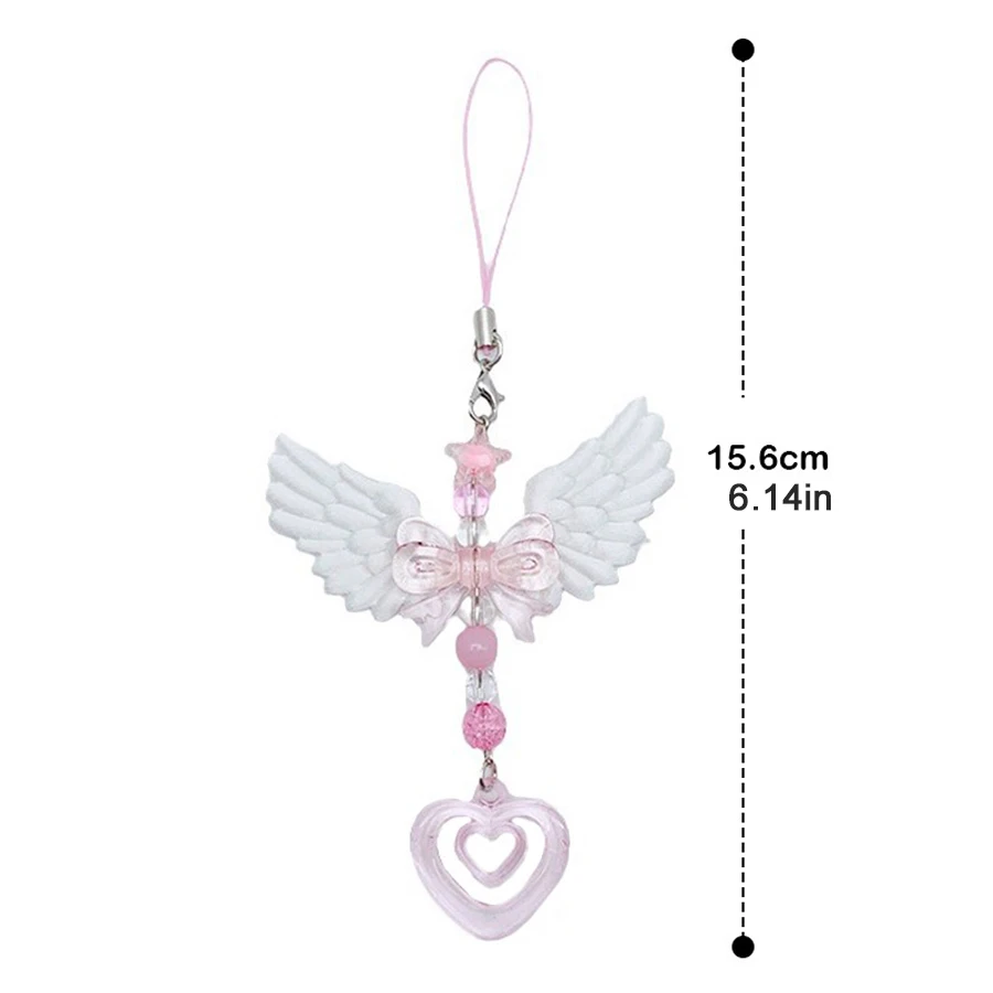 Schöner Flügel-Schleifen-Herz-Schlüsselanhänger für Mädchen und Frauen, modischer süßer Schlüsselanhänger, Handy-Anhänger, Taschen-Deko-Accessoires, Geschenke – Detail 2