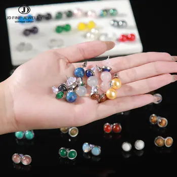JD 6 8 10mm 天然瑪瑙耳環 療癒水晶石圓球珍珠耳環 時尚首飾 女士女孩批發 10 最佳銷售 瑪瑙耳環 - №4