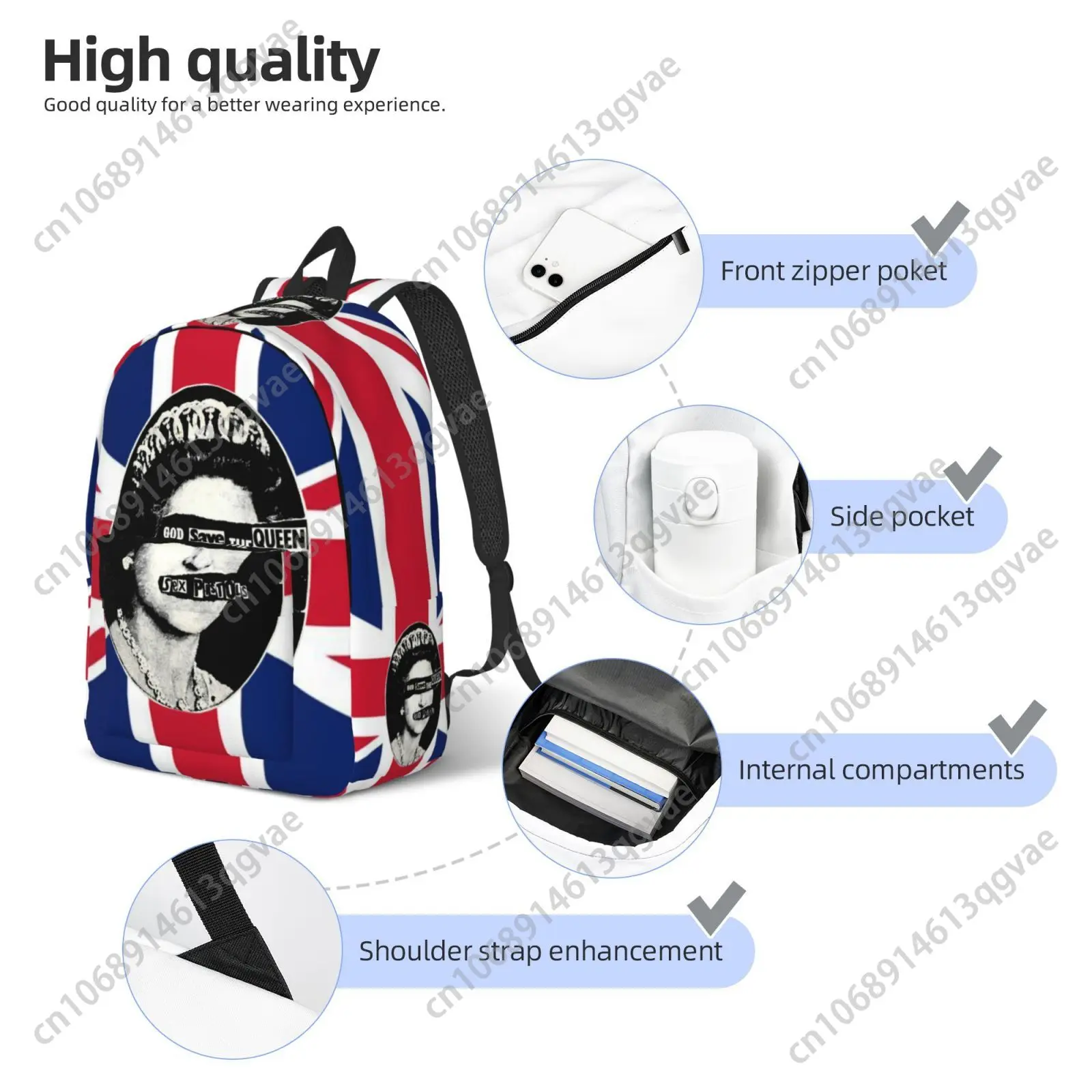 Sex Pistols UK Punk Rock Band Custom Canvas Lightweight Backpack Fashion Durable Student Men Women Business Daypack