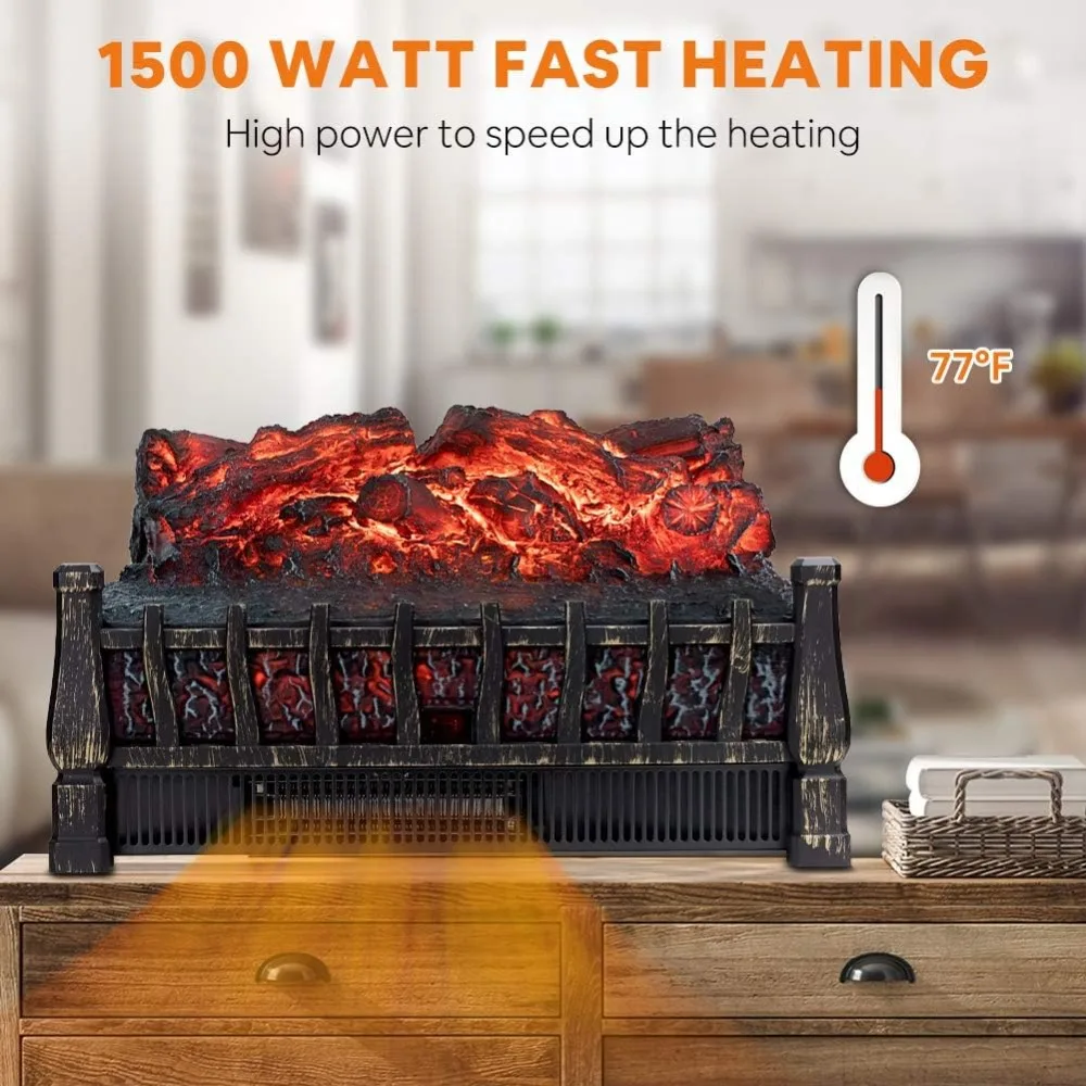 Infrared Electric Fireplace Heater with Realistic Flame, Ember Bed, 8-Hour Timer and Long-Lasting Lifespan