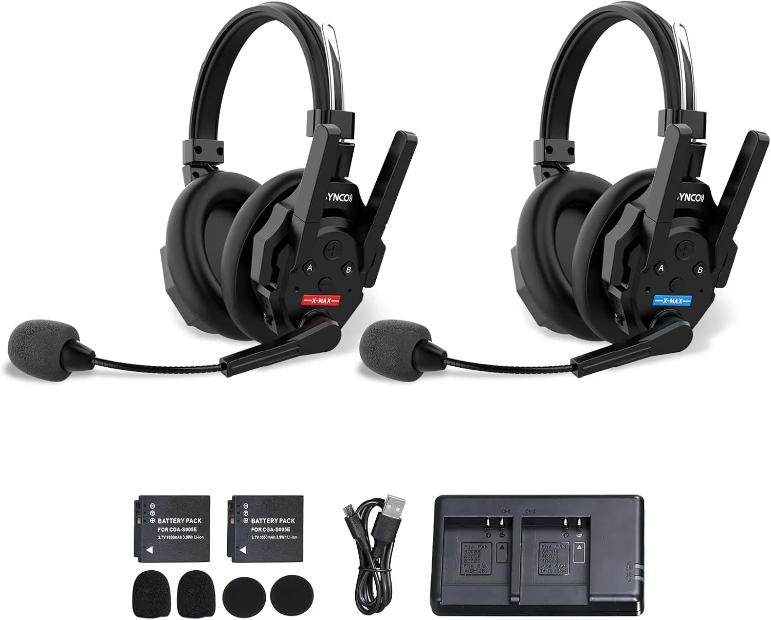 SYNCO XTALK XMAX2 Wireless Intercom Headset System 2 Personen Dual Ear Communication Headsets 500 m/1640 Fuß mit Rauschunterdrückung