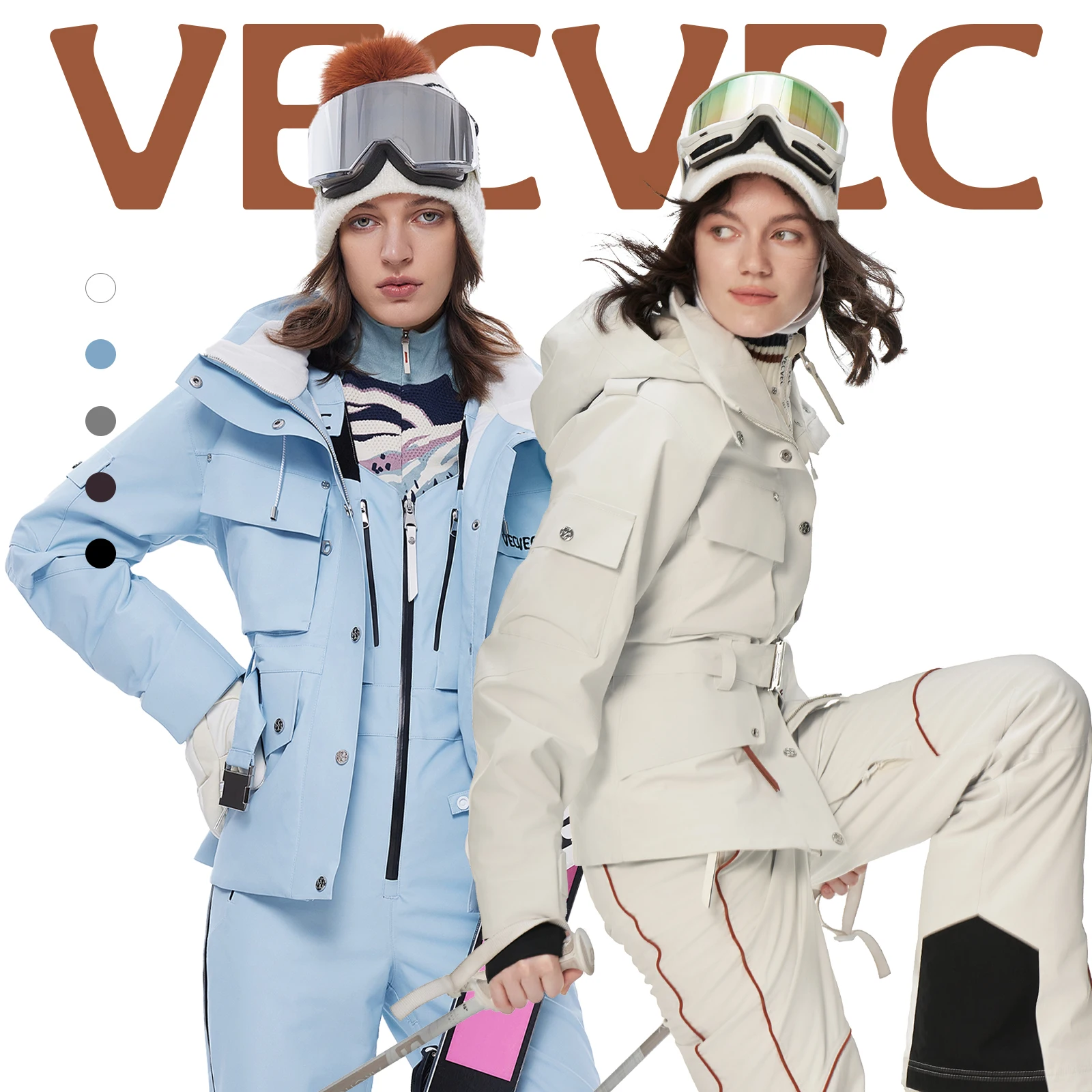 VECVEC Single and Double Board Ski Jacket Freestyle 3L Lamb Fleece Women Edition Warm Windproof Waterproof Breathable Durable