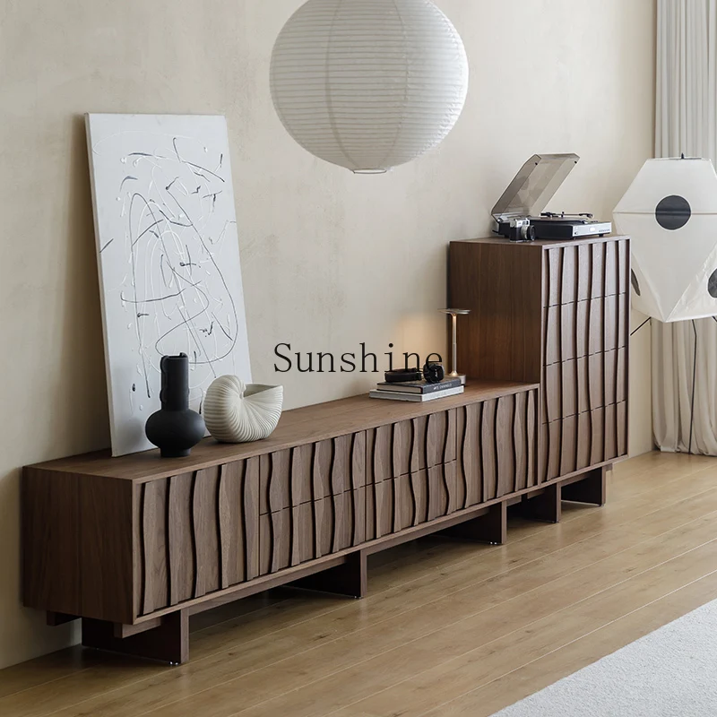 

Nordic Japanese style, TV cabinet solid wood floor, living room home modern simple small apartment