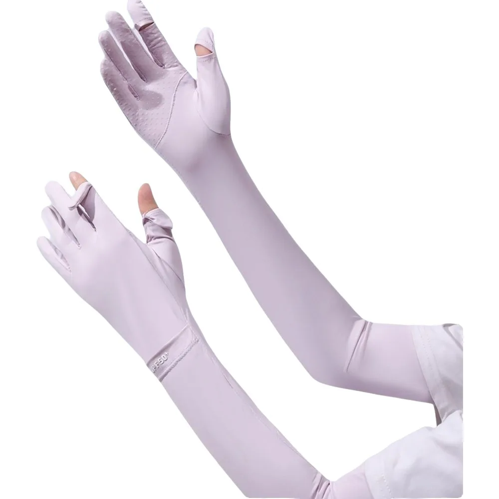 

Fashion Solid Color Long Sleeve Sun Protection Flip Ice Silk Arm Sleeve Cooling Elastic Sunscreen Sleeve Gloves Running
