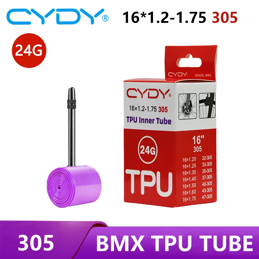 24G CYDY TPU Bike Inner Tube Camera 16 ”305 16x1.2 1.25 1.35 1.4 1.5 1.6 1.75 Inch Valve 45mm BMX Bicycle Tire Pneu Cycling Tyre