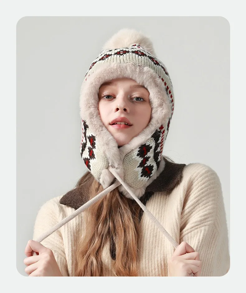 Women Winter Peruvian Cover Ears Beanie Hat Ear Flaps Sherpa Ski Snow Hats Knit Fleece Lined
