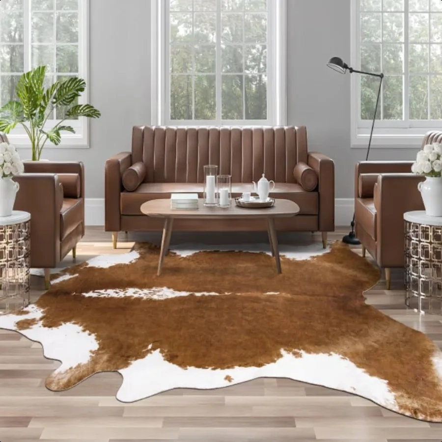 

Premium Faux Cowhide Rug 4.6 x 5.2 Feet Sturdy and Large Size Cow Print Rugs Suitable for Bedroom Living Room Western Decor Fau