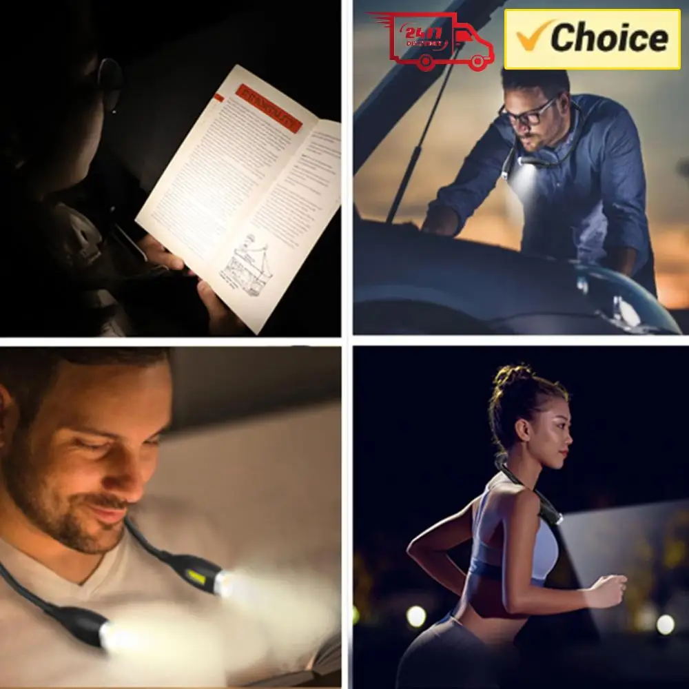 

Светодиодный светильник для чтения на шее с гибкими держателями, ночник с регулируемой яркостью, фонарик для ночного бега, прогулок, вязания, кемпинга