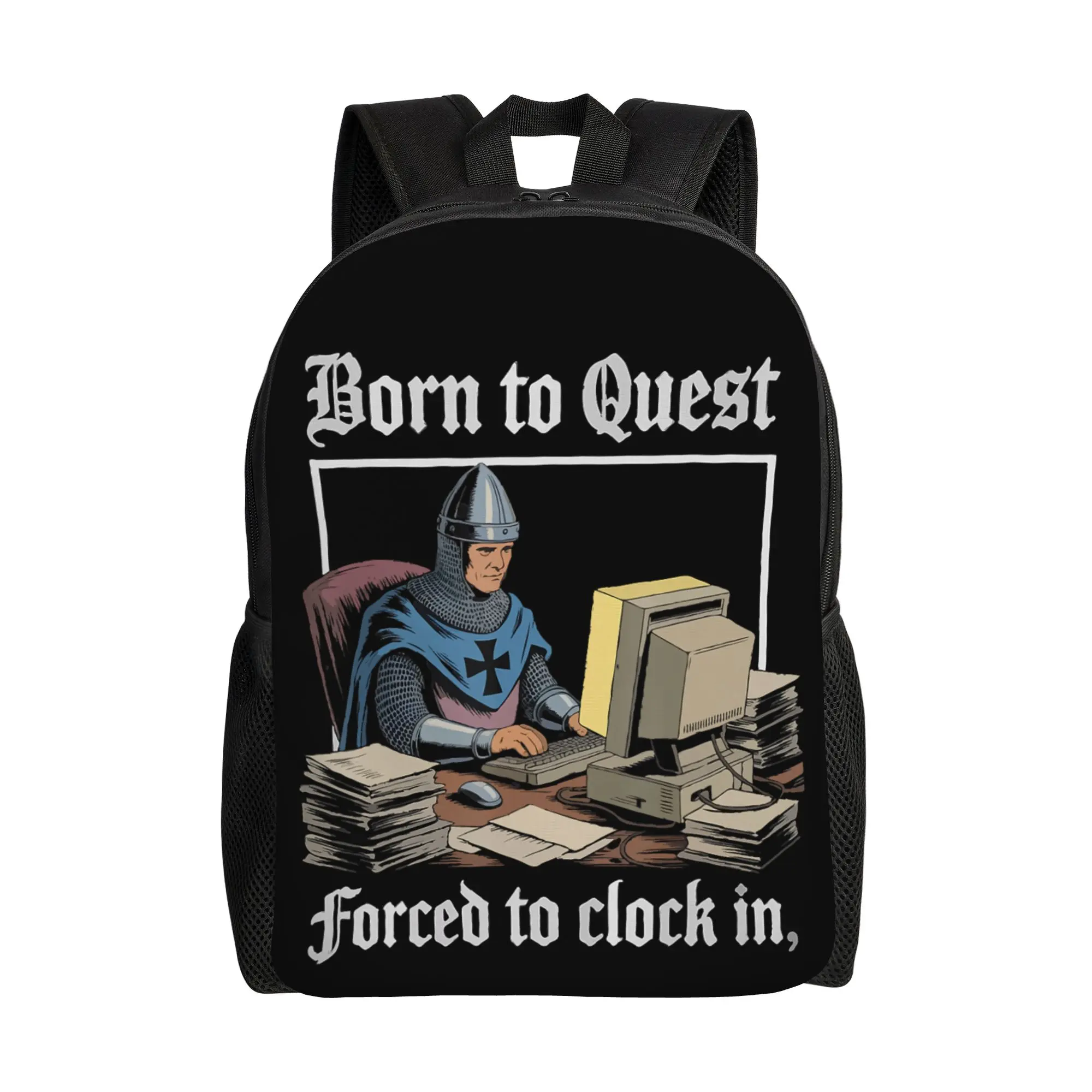 

Рюкзак Born to Quest: модный, прочный, для школы, походов, путешествий, забавный, в стиле рыцаря, для колледжа, из холщовой ткани.