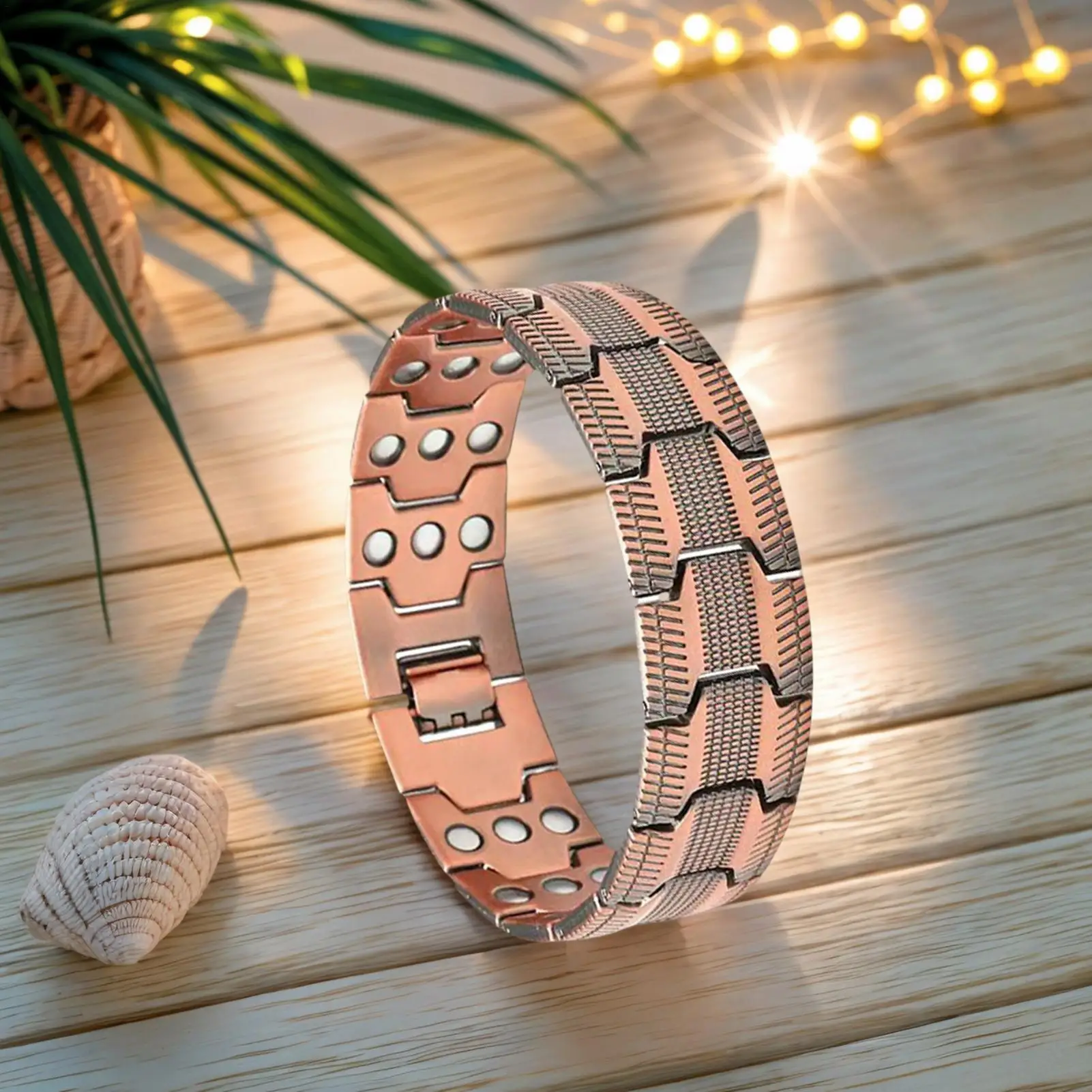 3-Row Magnetic Copper Bracelet for Men - Adjustable Cuff with Free Tool, Valentine's Gift for Dad Husband