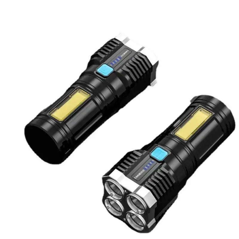 4Core LED Flashlight COB Strong Side Light Outdoor Portable Home Torch USB Rechargeable Flashlight Lantern With Power Display