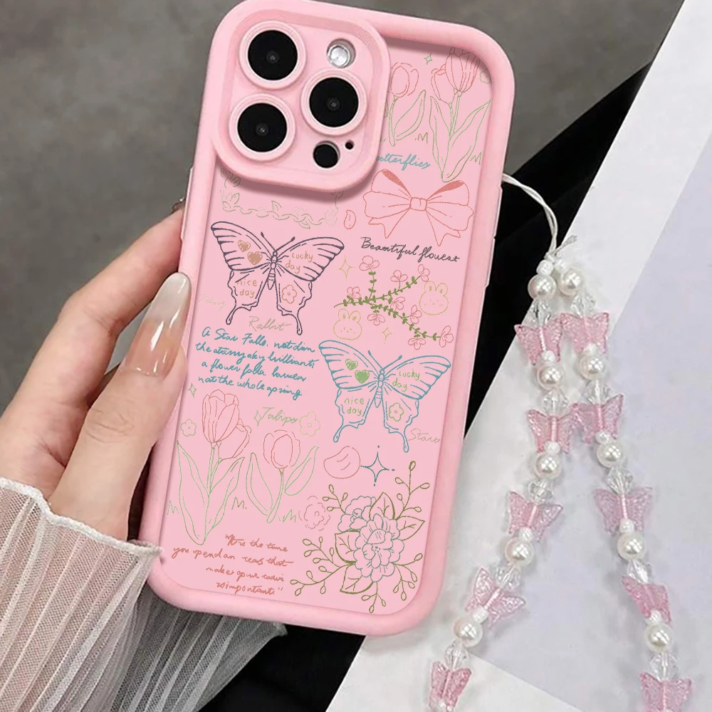 Koreanische Handgelenkschlaufen-Hülle für iPhone 17 15 16 14 Pro Max Plus Hüllen Kreativer Schmetterling für iPhone 13 11 12 XR 7 mit Lanyard-Abdeckung – Detail 10