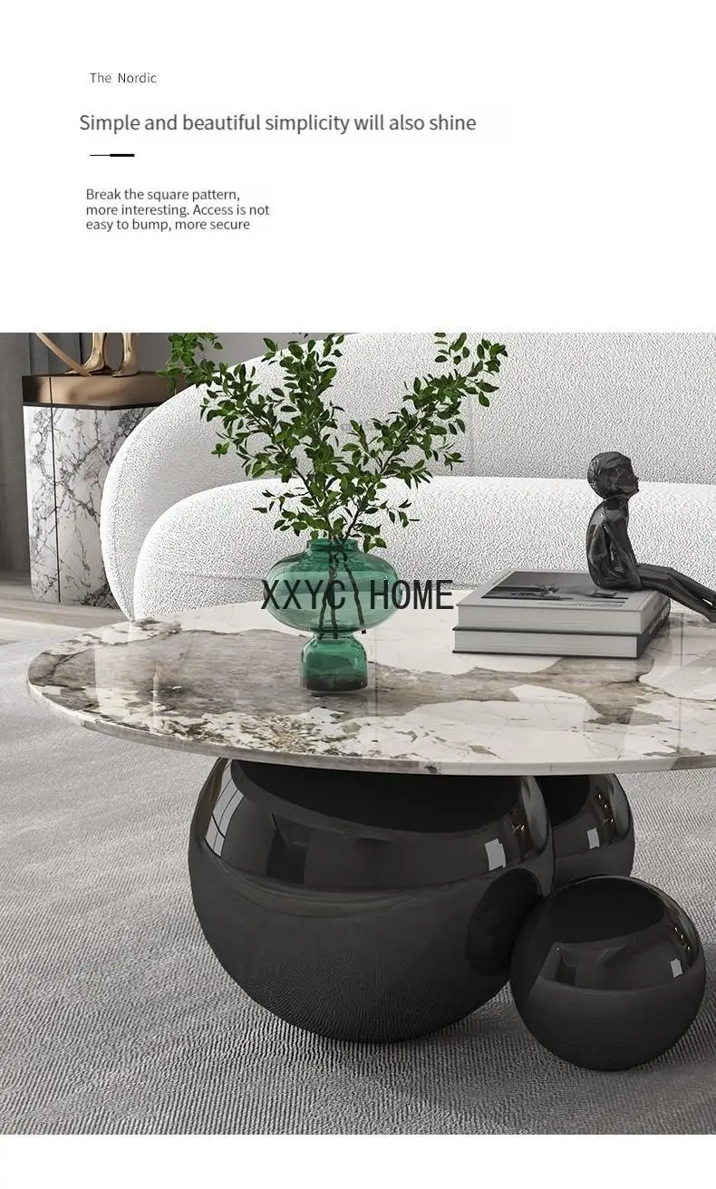 Designer Gold Black Center Table Living Room Furniture Stainless Steel Base Home Impact Space Marble Modern Coffee Table Round