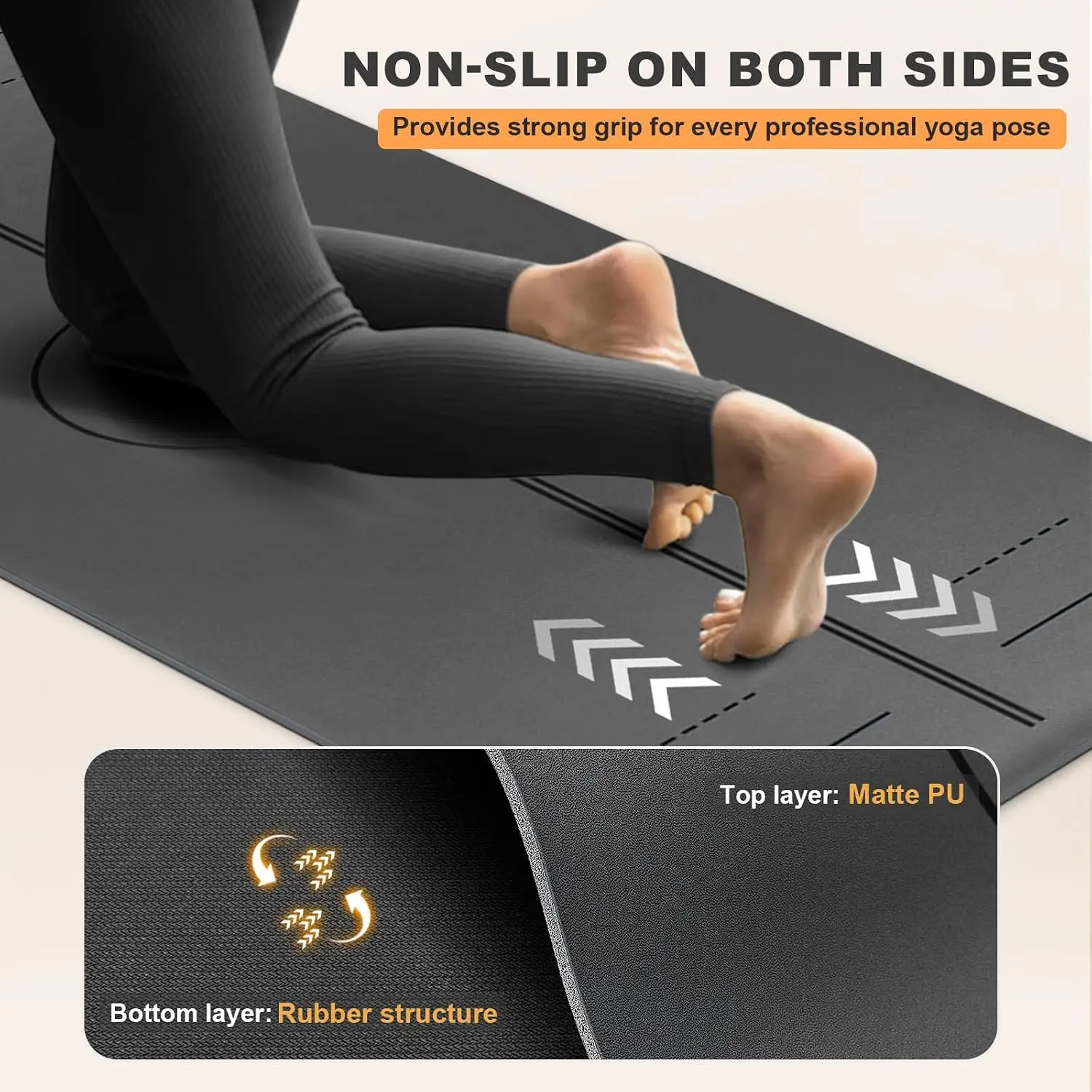 Brand new Yoga Mat - Non Slip Natural Rubber Yoga Mat, Alignment Lines, Ultimate Grip