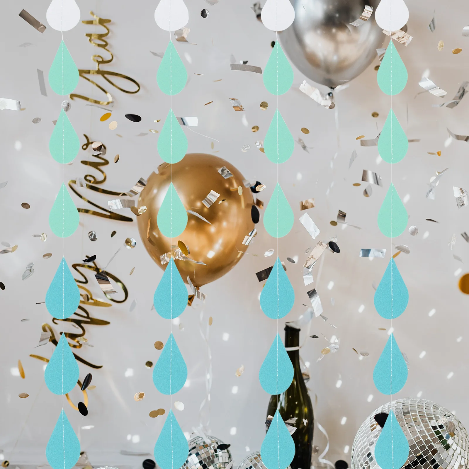 

4 Strings Paper Raindrop Garland Fine Craftsmanship Hanging Banner for Birthday Party Baby Shower Wedding Window Door Tree