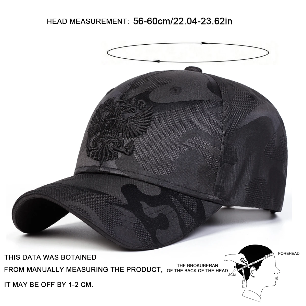 Unisex-Baseballmützen mit doppelköpfigem Adler-Stickerei, für Frühling und Herbst, für den Außenbereich, verstellbare Freizeithüte, Sonnenschutzhut, Sportkappe – Detail 11