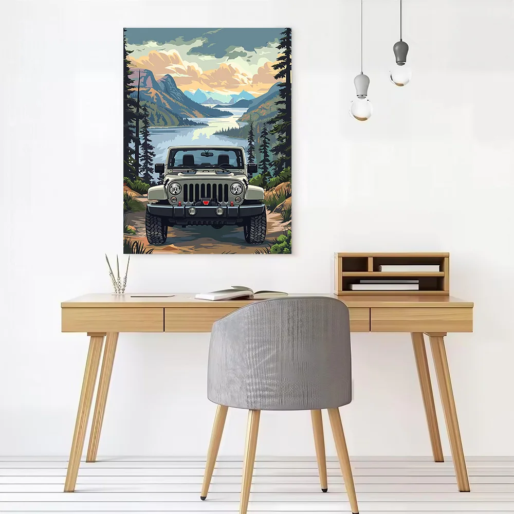 SUV Adventure in Mountain Landscape Poster Customizable Printed Canvas Painting for Pictures Wall Art Interior Accessories Arts