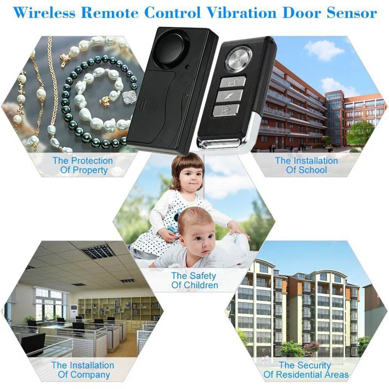 Wireless Anti-theft Alarm Loud Waterproof Door Vibration Security Alarm Detector Intelligent Remote Control Three-Dimensional