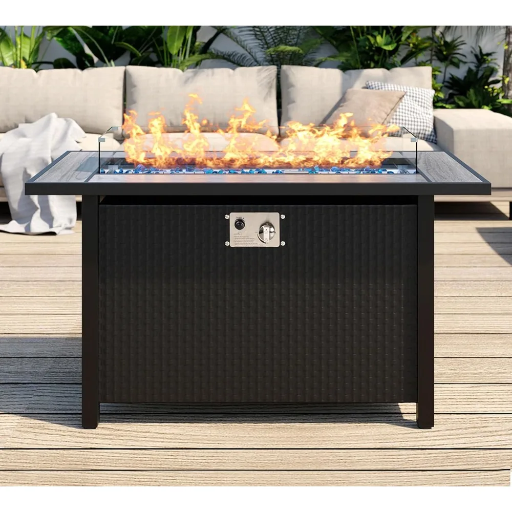 45 Inch Fire Pit Table with Removable Lid and Lava Rock, 50000 BTU, Waterproof Cover, Outdoor Propane Gas Fire Pit Table